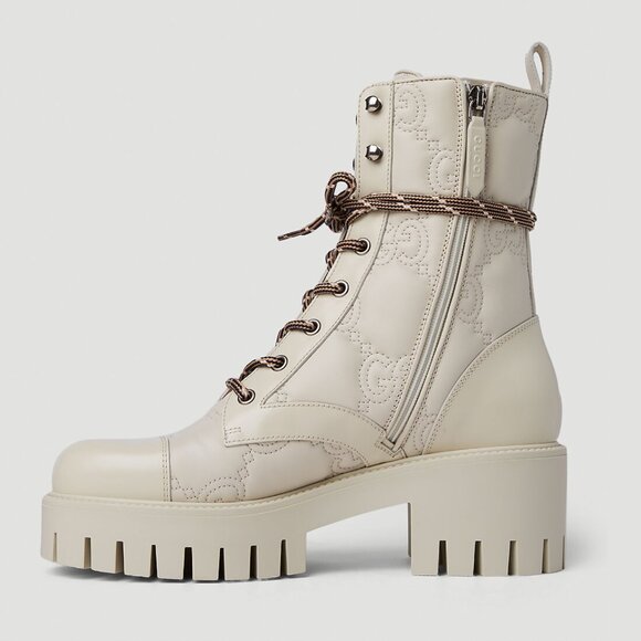 GUCCI BOOTS ANKLE WHITE GG LOGO LEATHER QUILTED LACE-UP  sz 41 11 US - Picture 3 of 15